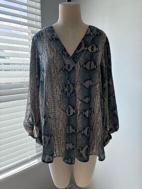 Adrienne Women’s Blue Snakeskin V-Neck Blouse